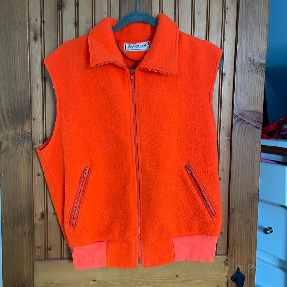 LL Bean orange fleece vest